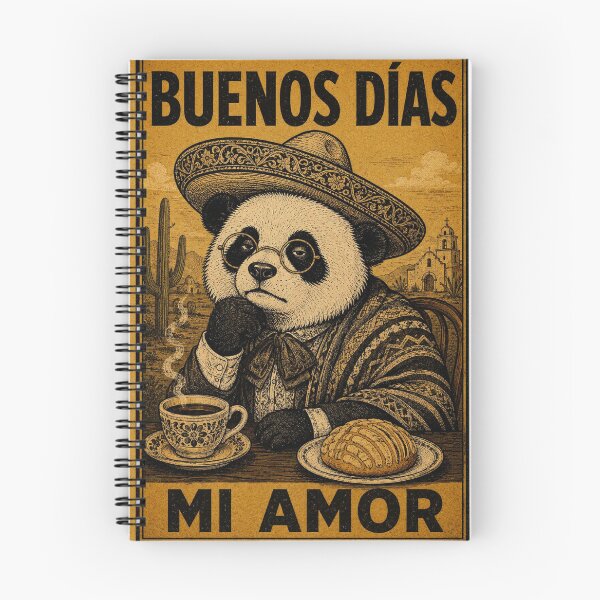 Item preview, Buenos Dias Mi Amor - Panda in Sombrero with Coffee and Concha Vintage Poster designed and sold by BRTHRCNK01.