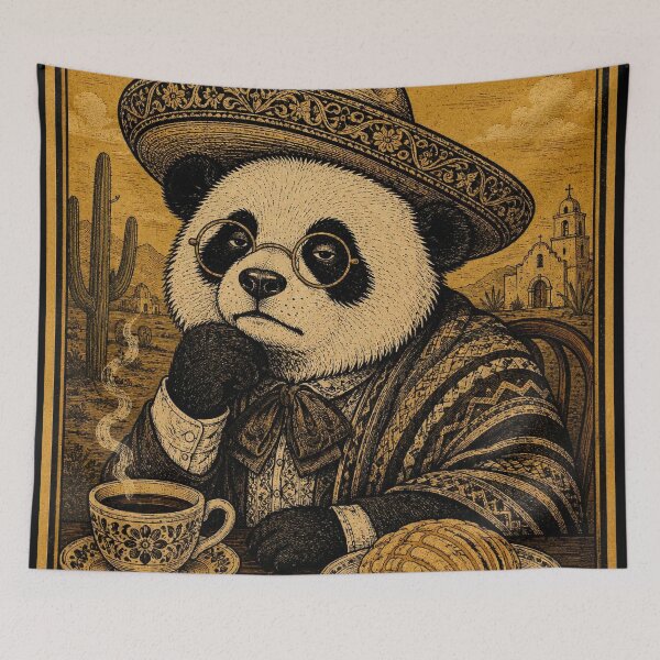 Item preview, Buenos Dias Mi Amor - Panda in Sombrero with Coffee and Concha Vintage Poster designed and sold by BRTHRCNK01.