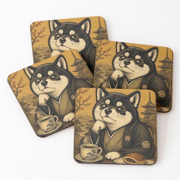 Item preview, Ohayou Watashi No Ai - Shiba Inu in Kimono with Tea and Dorayaki Vintage Poster designed and sold by BRTHRCNK01.