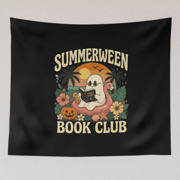 Item preview, Summerween Book Club Retro Ghost Reading Cute Halloween Fall designed and sold by leocreatives.
