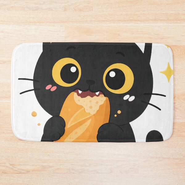 Item preview, Kawaii Black Cat Eating Bread Banh Mi designed and sold by PurrfectHome.