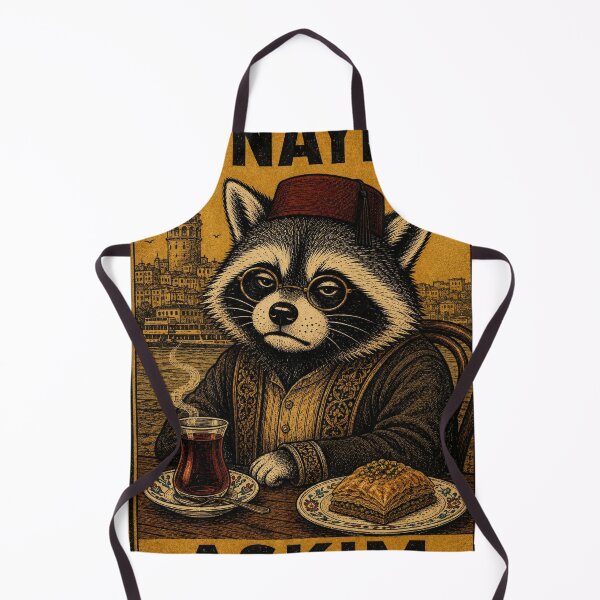 Item preview, Gunaydin Askim - Raccoon in Fez with Turkish Tea and Baklava Vintage Poster designed and sold by BRTHRCNK01.