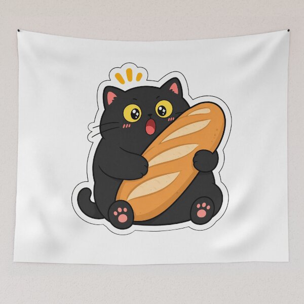 Item preview, Cute Black Cat Hugging a Banh Mi (Baguette Bread) designed and sold by PurrfectHome.