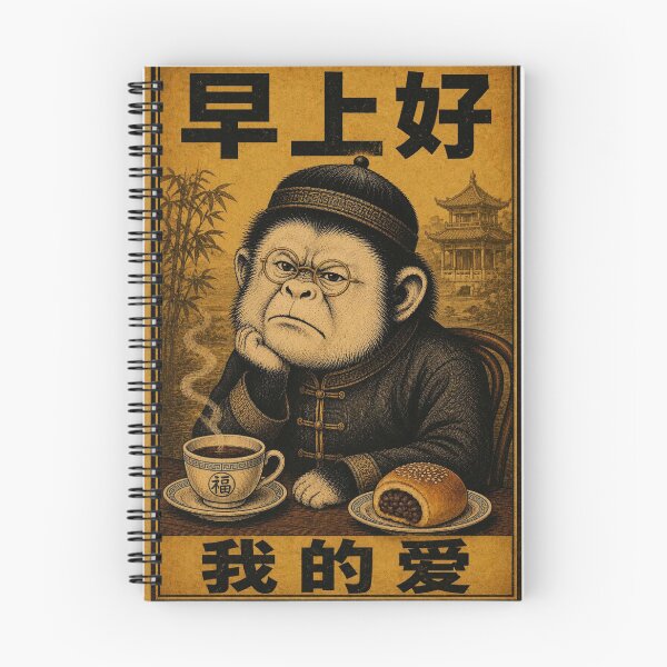 Item preview, Zao Shang Hao Wo De Ai - Monkey in Tang Suit with Tea and Red Bean Bun Vintage Poster designed and sold by BRTHRCNK01.