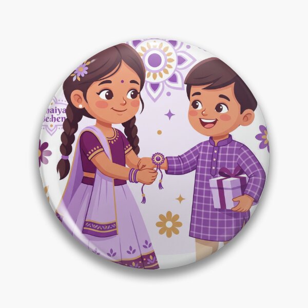 Item preview, Cute Indian Sister and Brother Celebrating Raksha Bandhan - Purple Sibling Love designed and sold by KaleeDesigns.