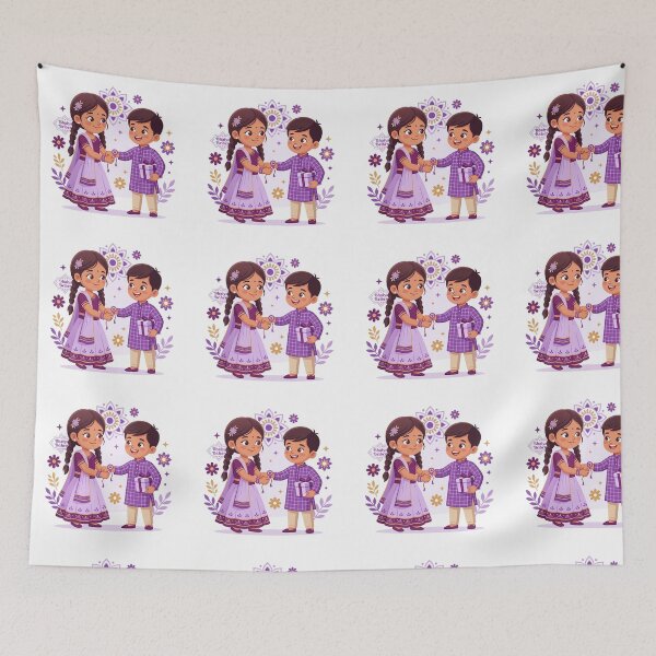 Item preview, Cute Indian Sister and Brother Celebrating Raksha Bandhan - Purple Sibling Love designed and sold by KaleeDesigns.