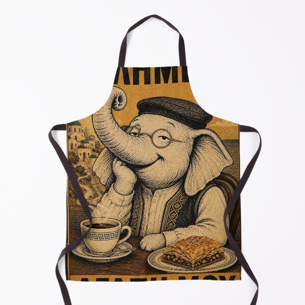 Item preview, Kalimera Agapi Mou - Elephant with Coffee and Baklava Santorini Vintage Poster designed and sold by BRTHRCNK01.