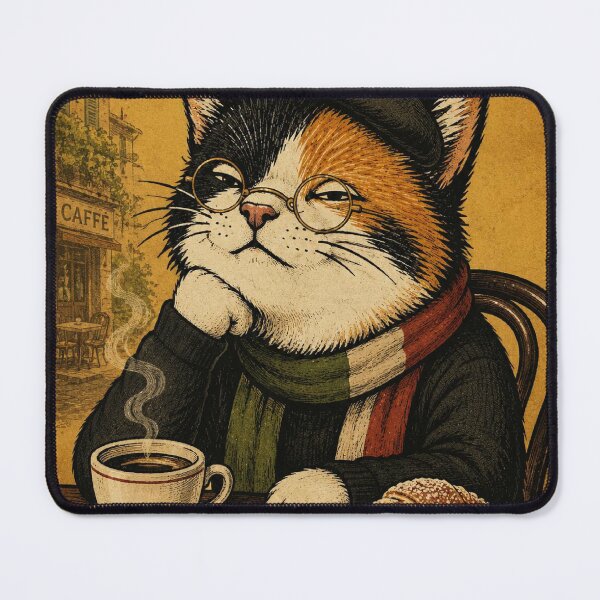 Artikelvorschau, Buongiorno Amore Mio - Cat in Beret with Coffee and Cornetto Vintage Poster entworfen und verkauft von BRTHRCNK01.