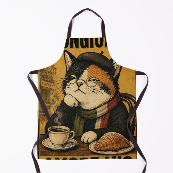 Artikelvorschau, Buongiorno Amore Mio - Cat in Beret with Coffee and Cornetto Vintage Poster entworfen und verkauft von BRTHRCNK01.