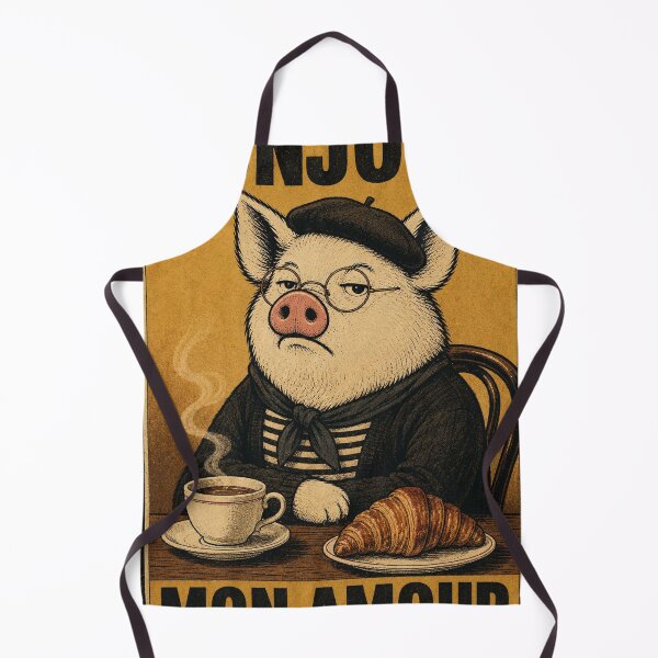 Artikelvorschau, Bonjour Mon Amour - Pig in Beret with Coffee and Croissant Vintage Poster • entworfen und verkauft von BRTHRCNK01.