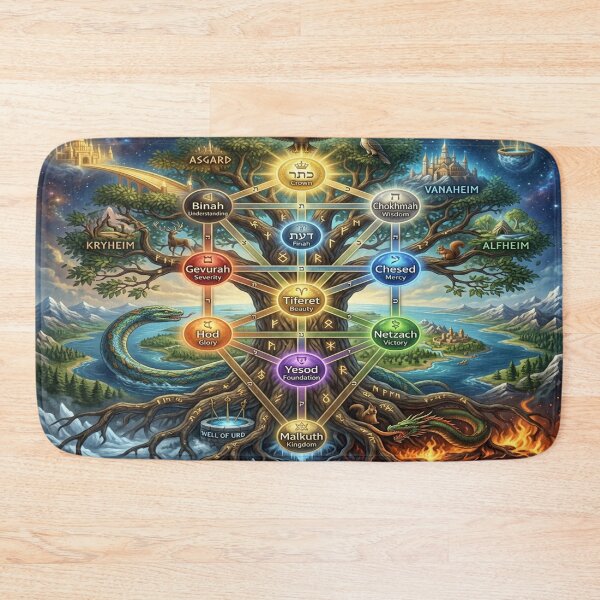 Item preview, The Kabbalah Tree of Life (Etz haChayim) overlayed the World Tree of Norse myth, Yggdrasil. designed and sold by Solomon-Ent-144.
