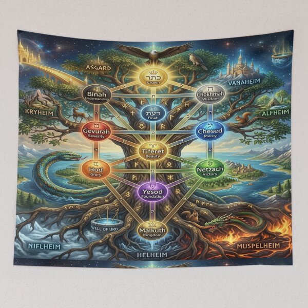 Item preview, The Kabbalah Tree of Life (Etz haChayim) overlayed the World Tree of Norse myth, Yggdrasil. designed and sold by Solomon-Ent-144.