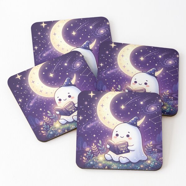 Item preview, Celestial Cute Ghost Reading Book Under Moon Art designed and sold by NikBrin Prevail .