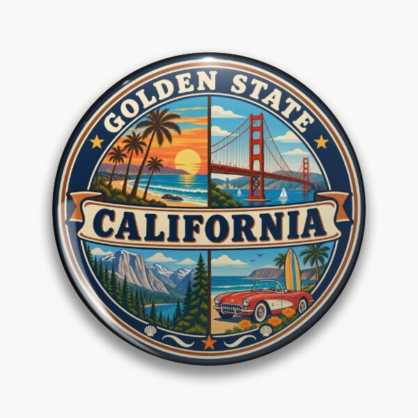 Item preview, California Vintage West Coast Scenic Travel Badge designed and sold by DreamLayerStudio.