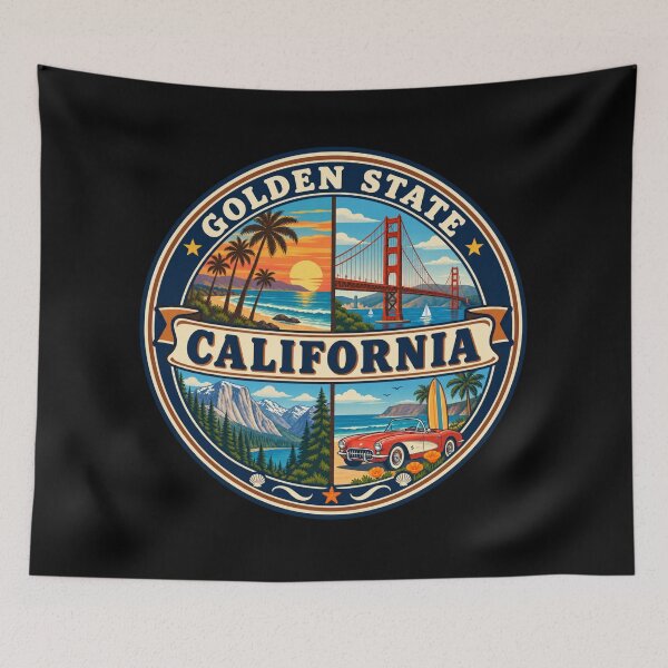 Item preview, California Vintage West Coast Scenic Travel Badge designed and sold by DreamLayerStudio.