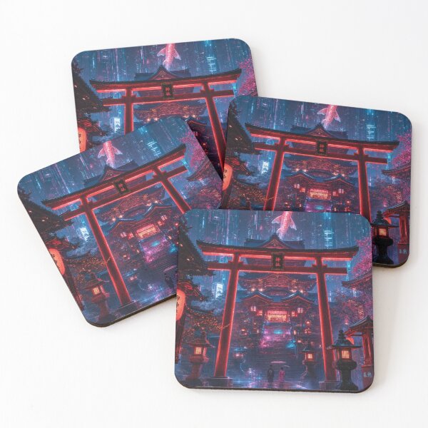 Item preview, Cyberpunk Japanese Shrine – Neon Torii Gate & Futuristic Koi designed and sold by vekotpu.