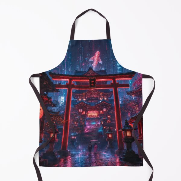 Item preview, Cyberpunk Japanese Shrine – Neon Torii Gate & Futuristic Koi designed and sold by vekotpu.