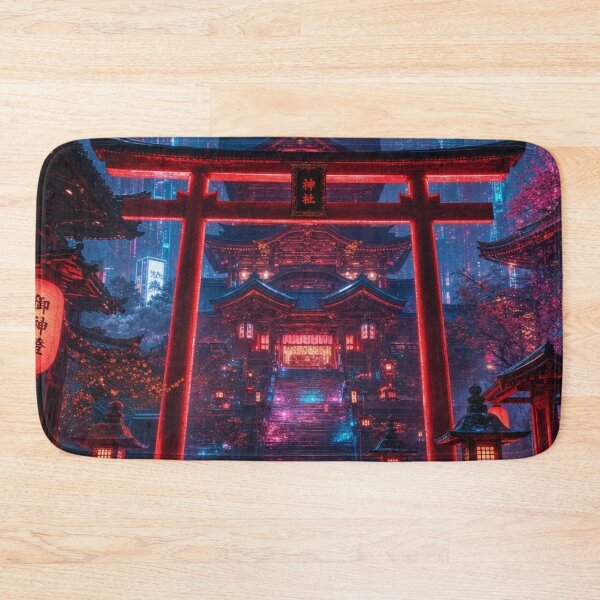 Item preview, Cyberpunk Japanese Shrine – Neon Torii Gate & Futuristic Koi designed and sold by vekotpu.
