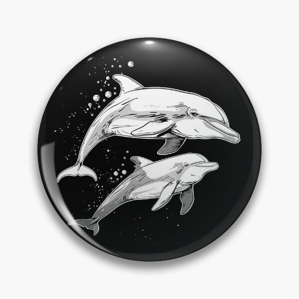 Item preview, Two Dolphins Swimming Ocean Marine Life Black and White Art Design designed and sold by inkoutninja.