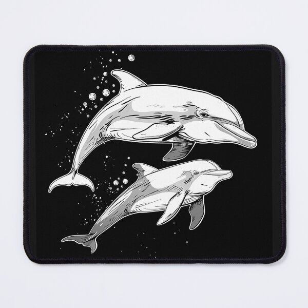 Item preview, Two Dolphins Swimming Ocean Marine Life Black and White Art Design designed and sold by inkoutninja.