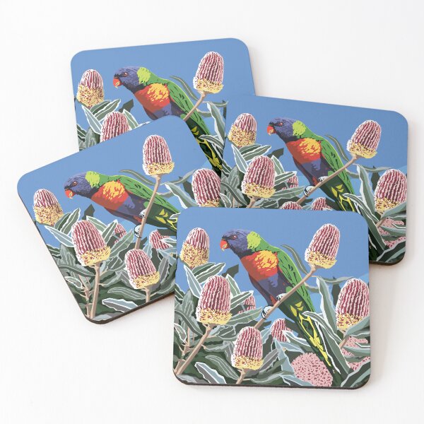 Item preview, Rainbow Lorikeet in Banksia blooms designed and sold by Art by Ira.