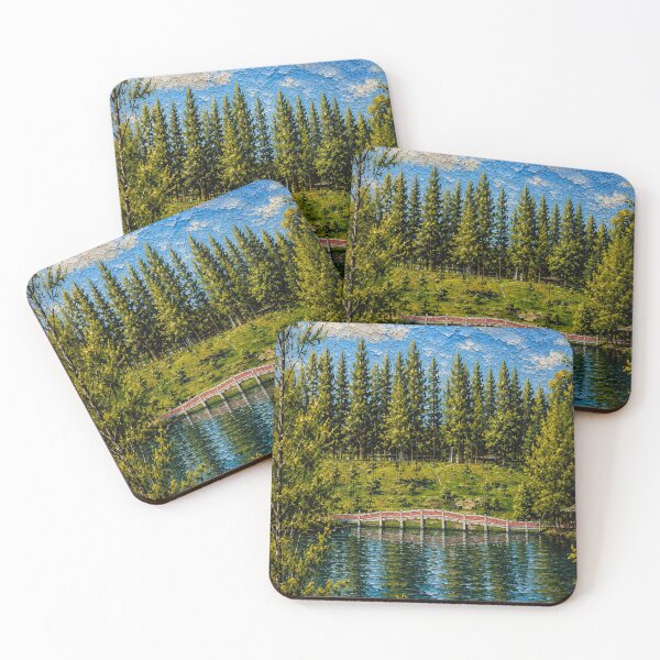 Item preview, Beautiful Zen Garden with Stone Bridge, Pine Trees Impasto Oil Painting designed and sold by BlossoraStudio.