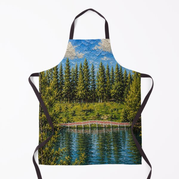 Item preview, Beautiful Zen Garden with Stone Bridge, Pine Trees Impasto Oil Painting designed and sold by BlossoraStudio.