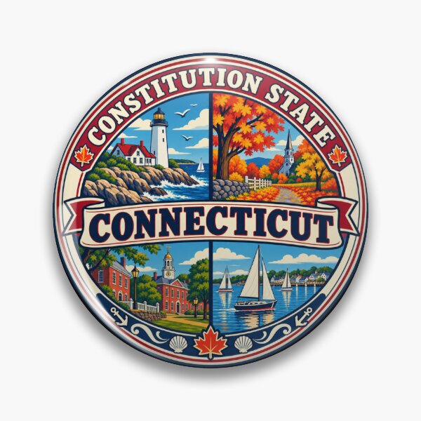 Item preview, Connecticut Vintage New England Coastal Travel Badge designed and sold by DreamLayerStudio.