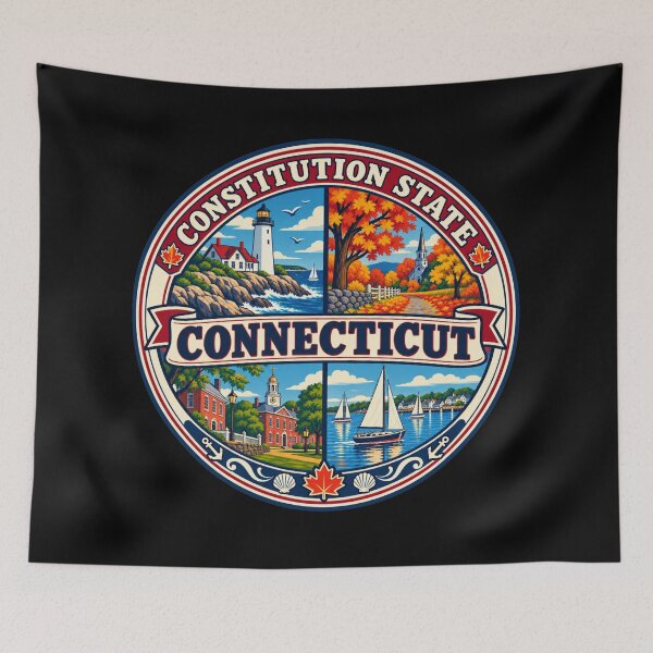 Item preview, Connecticut Vintage New England Coastal Travel Badge designed and sold by DreamLayerStudio.