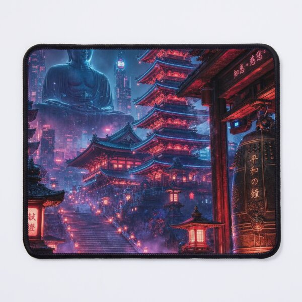 Item preview, Cyberpunk Japanese Temple – Neon Pagoda, Buddha & Peace Bell designed and sold by vekotpu.