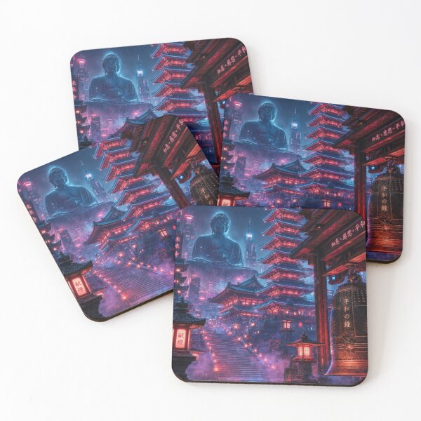 Item preview, Cyberpunk Japanese Temple – Neon Pagoda, Buddha & Peace Bell designed and sold by vekotpu.