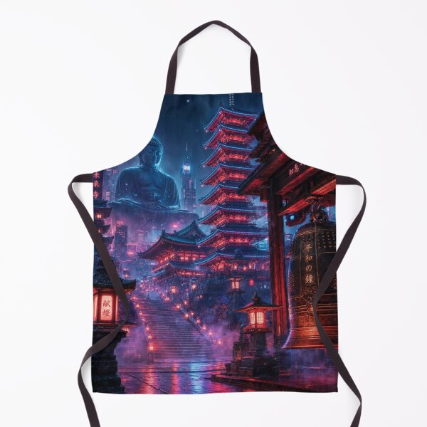 Item preview, Cyberpunk Japanese Temple – Neon Pagoda, Buddha & Peace Bell designed and sold by vekotpu.