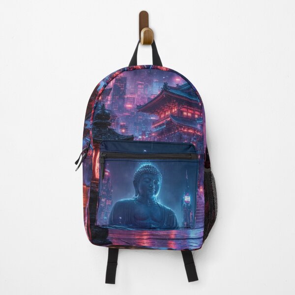Item preview, Cyberpunk Japanese Temple – Neon Pagoda, Buddha & Peace Bell designed and sold by vekotpu.