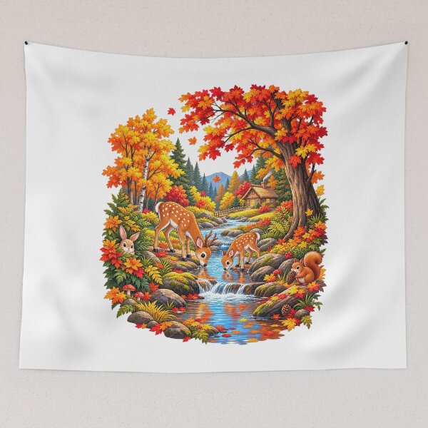 Item preview, Cozy Autumn Woodland Scene with Deer, Rabbit and Squirrel designed and sold by QuiteOrbit.