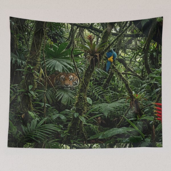 Item preview, Dense forest, tiger, macaw, and orchids. designed and sold by Solomon-Ent-144.