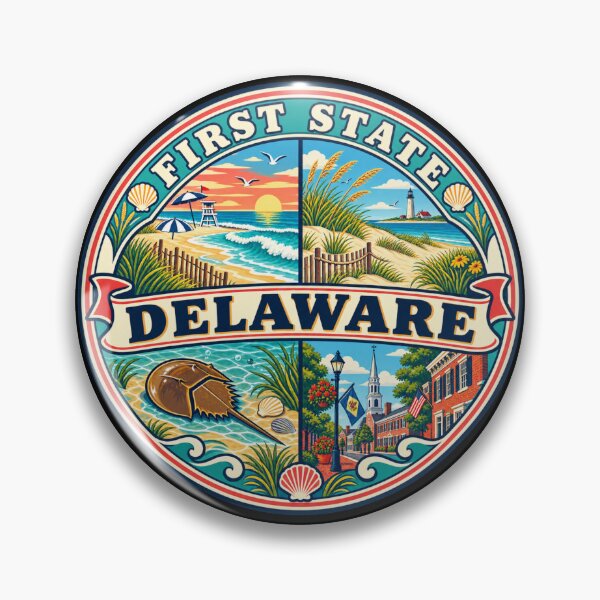 Item preview, Delaware Vintage Coastal First State Travel Badge designed and sold by DreamLayerStudio.