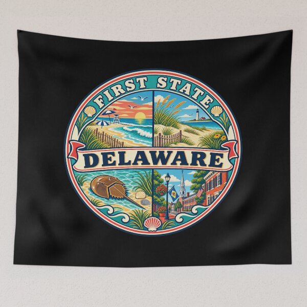 Item preview, Delaware Vintage Coastal First State Travel Badge designed and sold by DreamLayerStudio.