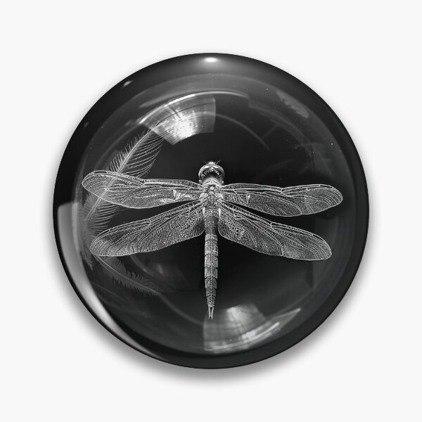 Item preview, Dragonfly in Glass Orb Black and White Entomology Nature Art Design designed and sold by inkoutninja.