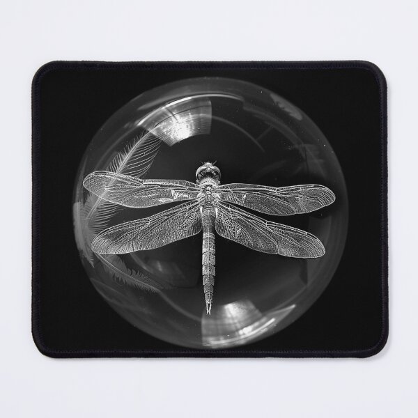 Item preview, Dragonfly in Glass Orb Black and White Entomology Nature Art Design designed and sold by inkoutninja.