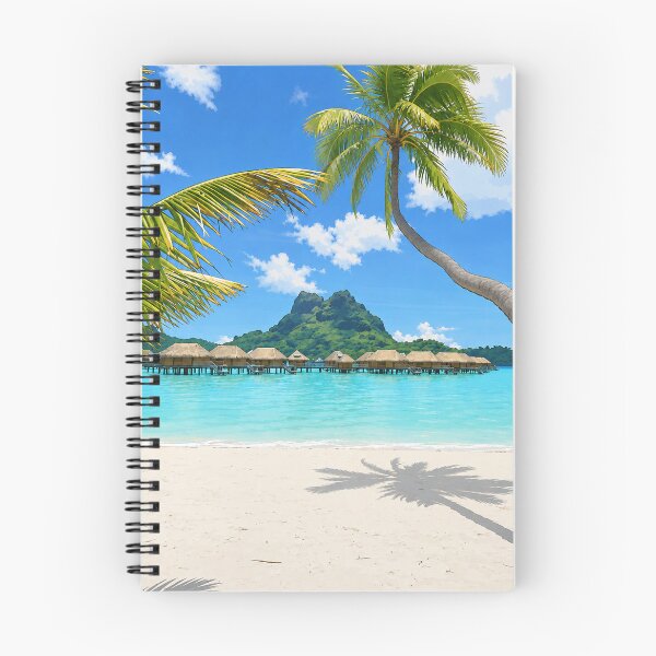 Item preview, Bora Bora Tropical Beach Cartoon Print — Palm Trees and Turquoise Lagoon, French Polynesia designed and sold by IsleAmore.