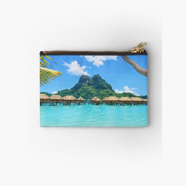 Item preview, Bora Bora Tropical Beach Cartoon Print — Palm Trees and Turquoise Lagoon, French Polynesia designed and sold by IsleAmore.