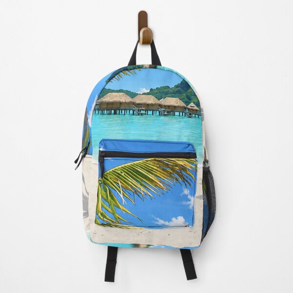 Item preview, Bora Bora Tropical Beach Cartoon Print — Palm Trees and Turquoise Lagoon, French Polynesia designed and sold by IsleAmore.