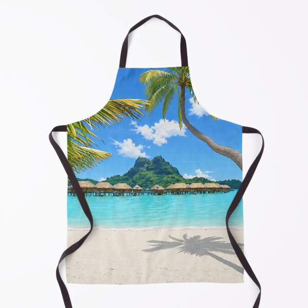 Item preview, Bora Bora Tropical Beach Cartoon Print — Palm Trees and Turquoise Lagoon, French Polynesia designed and sold by IsleAmore.