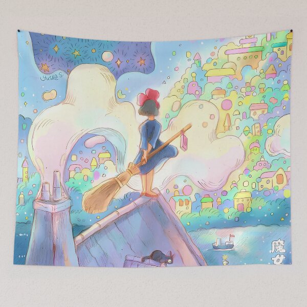 Item preview, Cute kawaii art girl [[kiki's]] on -%[ghiblis]%- roof city aways  designed and sold by pryielvart.