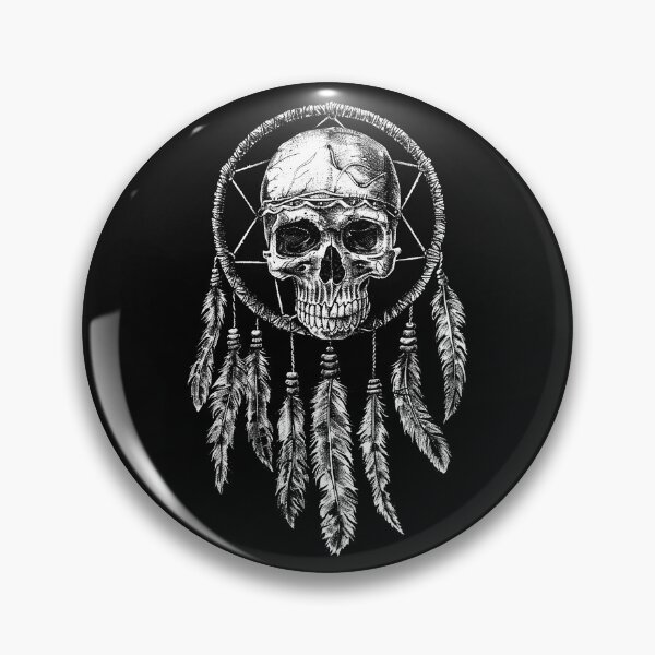 Item preview, Gothic Skull Dreamcatcher with Feathers Black and White Dark Art Design designed and sold by inkoutninja.