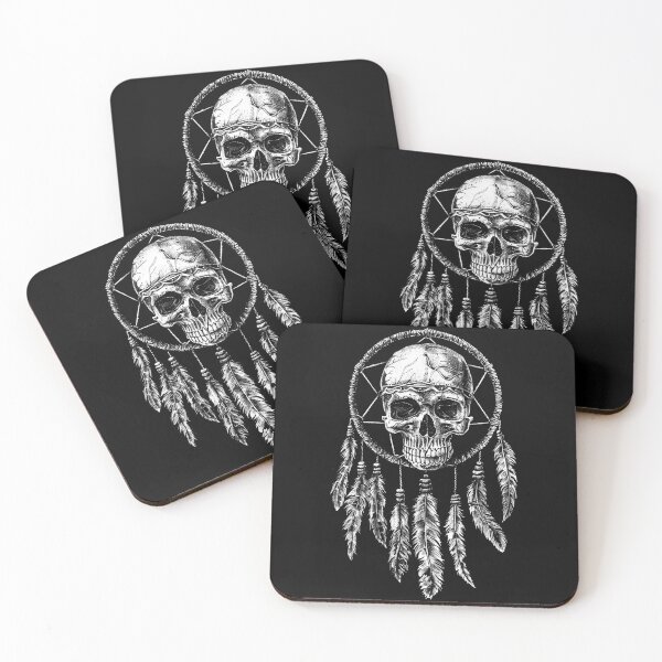 Item preview, Gothic Skull Dreamcatcher with Feathers Black and White Dark Art Design designed and sold by inkoutninja.