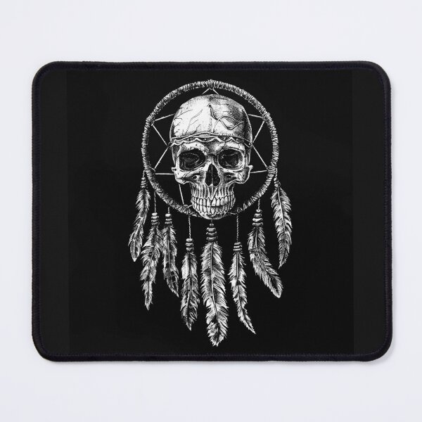 Item preview, Gothic Skull Dreamcatcher with Feathers Black and White Dark Art Design designed and sold by inkoutninja.