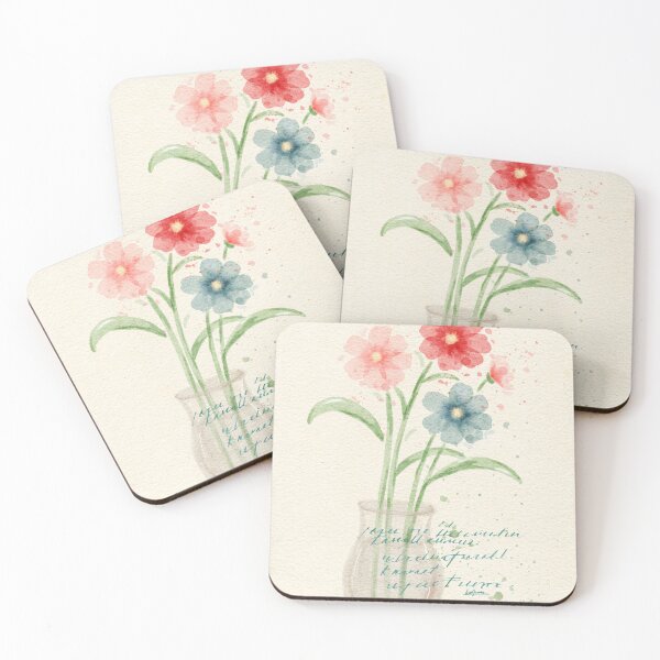Item preview, Vintage Watercolor Flowers in Glass Vase with Calligraphy designed and sold by LafinaArt.