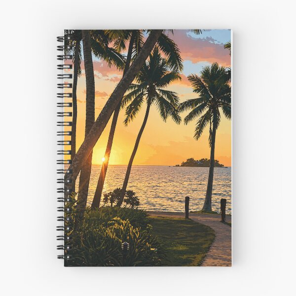Item preview, Fiji Tropical Sunset Cartoon Print — Golden Hour Beach Illustration, South Pacific Island Art designed and sold by IsleAmore.