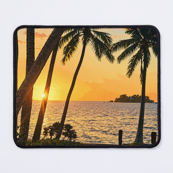 Item preview, Fiji Tropical Sunset Cartoon Print — Golden Hour Beach Illustration, South Pacific Island Art designed and sold by IsleAmore.